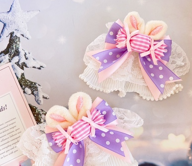 Sweetheart Endless - Sweet Lolita Cuffs Handmade Multicolor Rabbit Ears a pair of purple-pink candy rabbbit ears cuffs(pin)