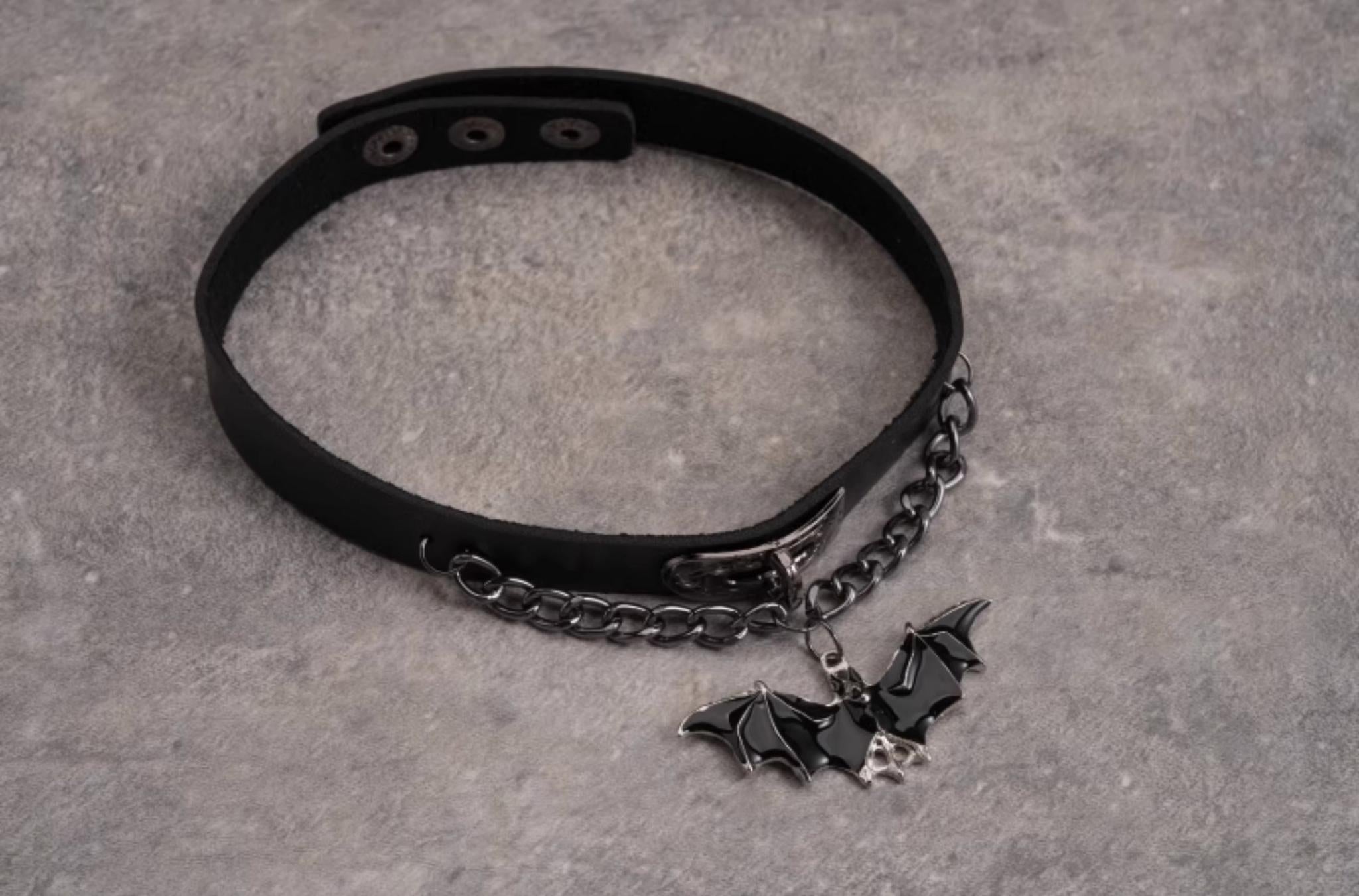 Strange Sugar - Gothic Lolita Choker Bat Pendant Faux Leather Necklace
