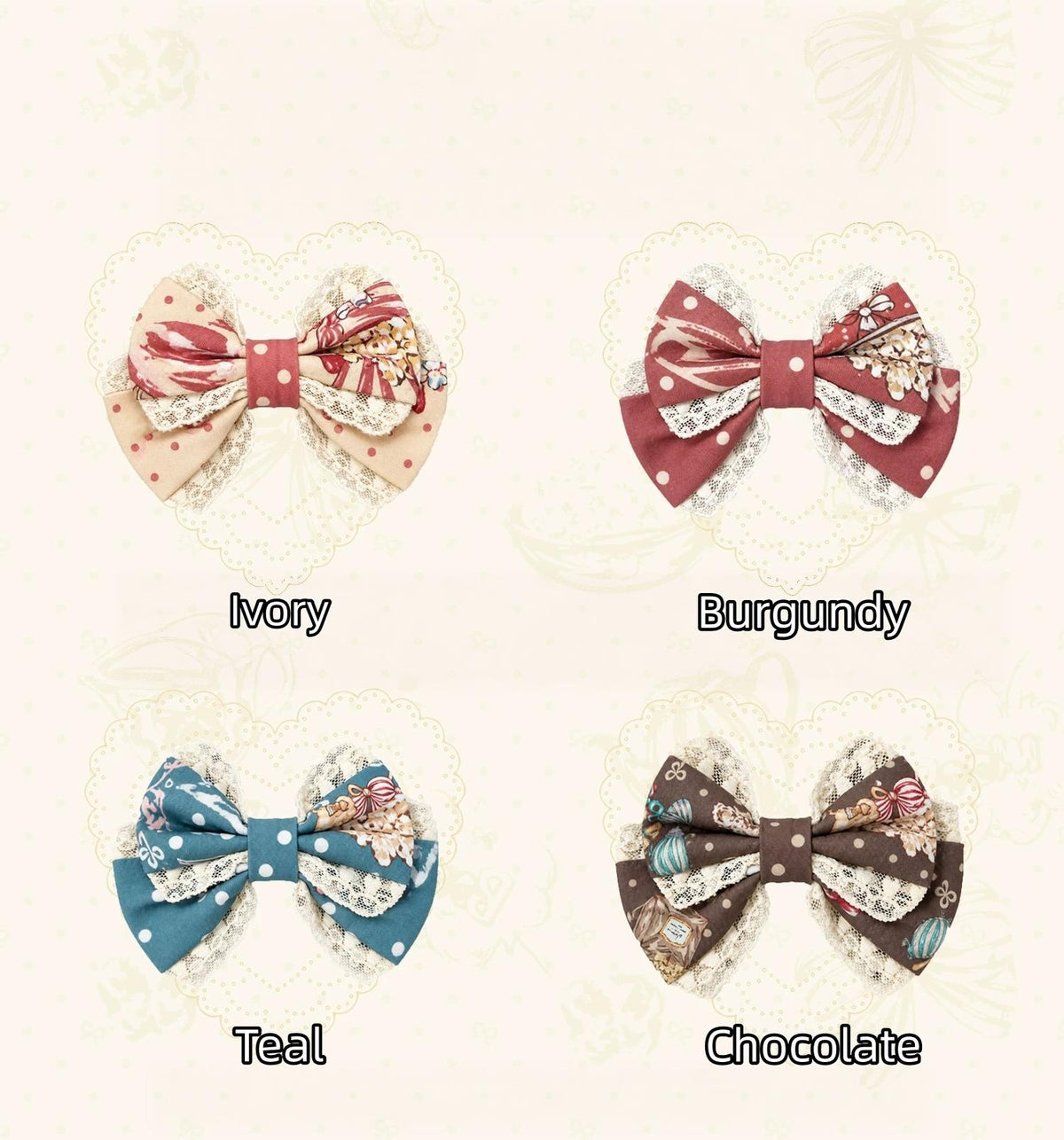 Popcorn Bear - Sweet Lolita OP Dress Set, Bear Tea Party Print (Burgundy Chocolate Ivory Teal / L M S XL XS) 45994:871427