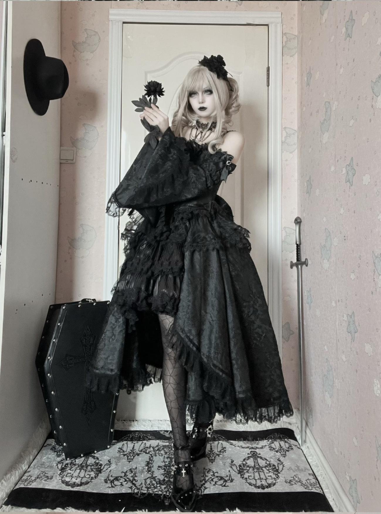 Dawn Sacrament - Striped Jacquard Gothic Lolita SK Dress, Boning Bodice