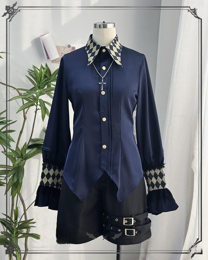 CastleToo - Fantasy Wonderland - Ouji Lolita Checkered Blouse with Suspenders Pants and Cape (L M S XL) 42735:751574