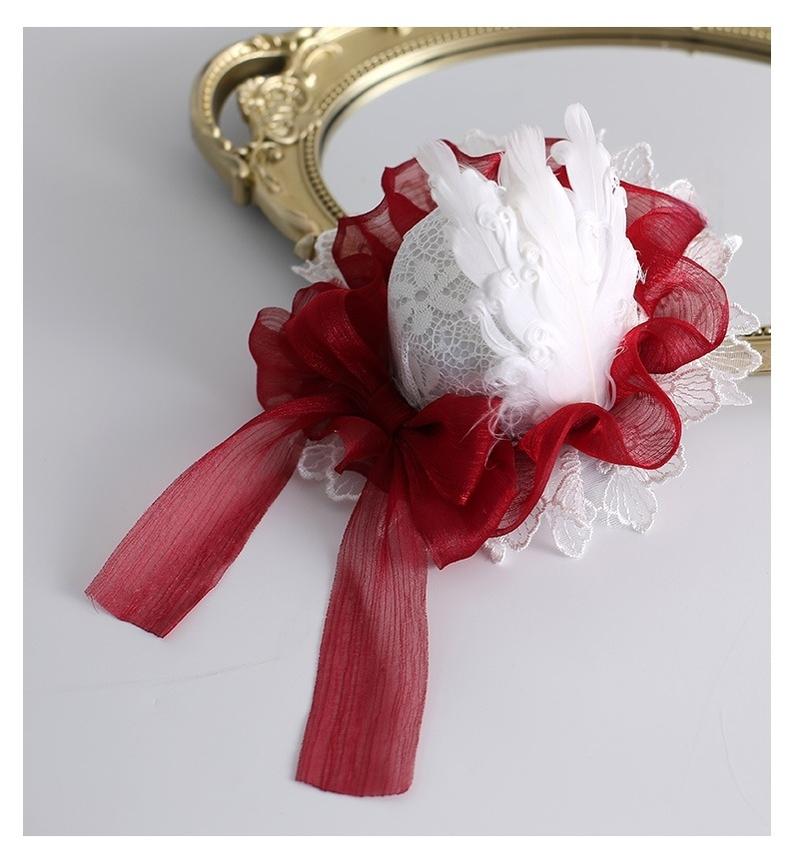 Xiaogui - Christmas Color Lolita Headdress Red and White Feather Accessory