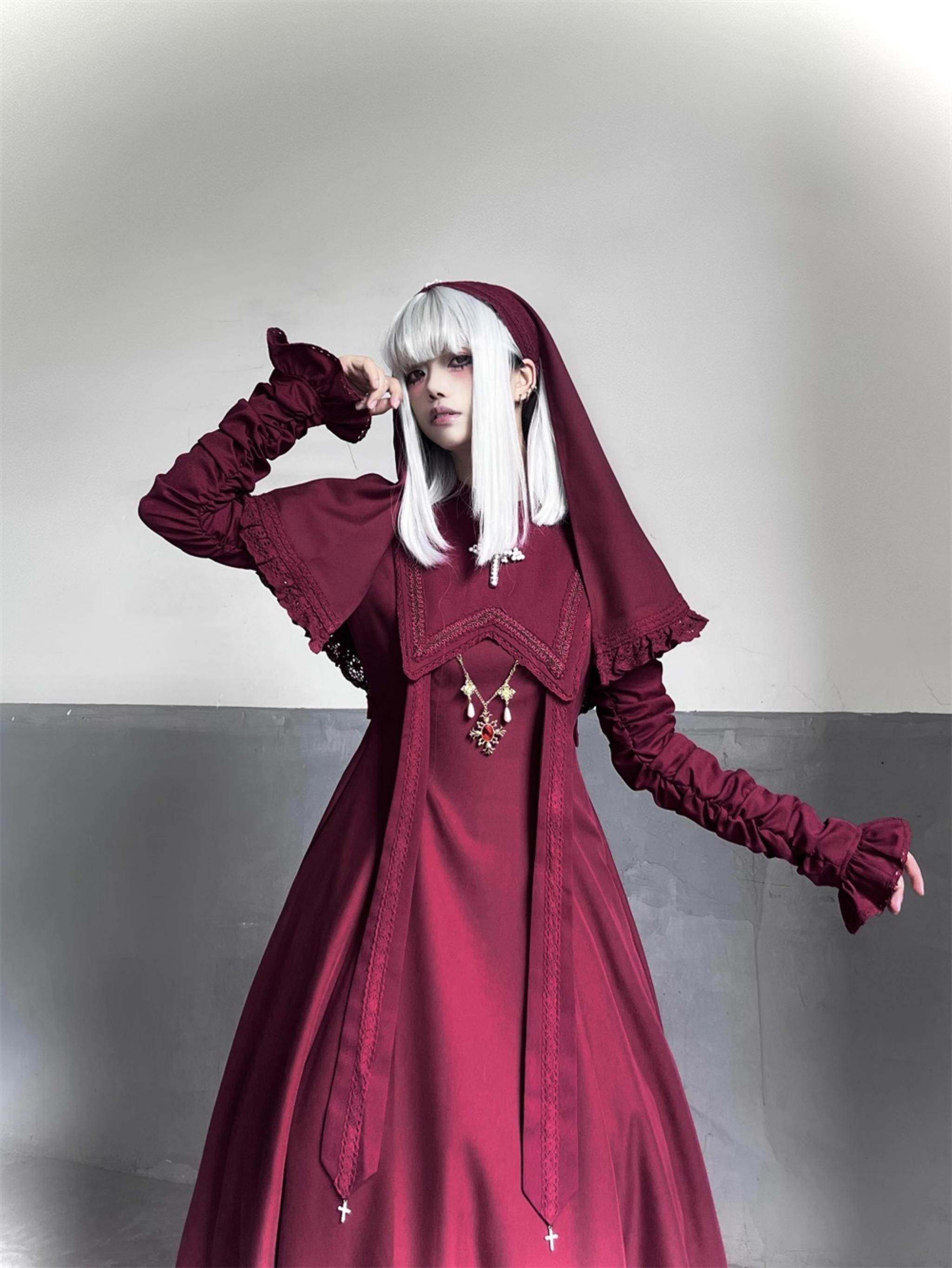 LeMiroir - Moonlit Prayer - Mutton Sleeve Nun Lolita OP Dress, Gathered Sleeve