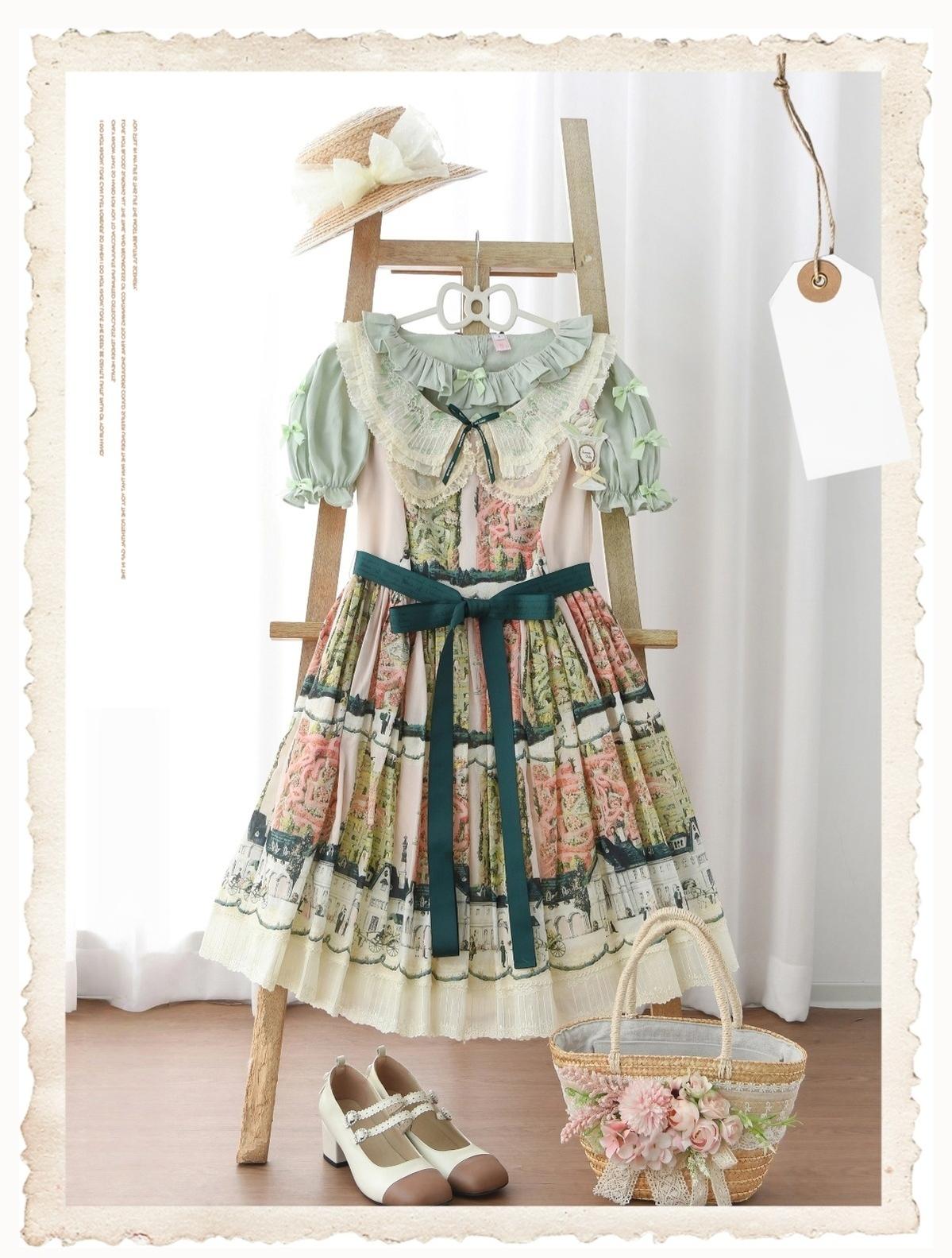 Sakurada Fawn - Fluffy Clouds - Cotton Plus Size Lolita Blouse Muti-Colored Shirt Grass green blouse only (without any accessory) M