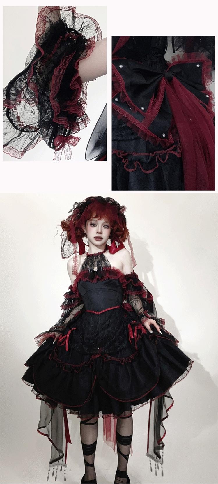 Cascading Poetry - Gothic Lolita JSK Dress, Lace & Tiered Hem
