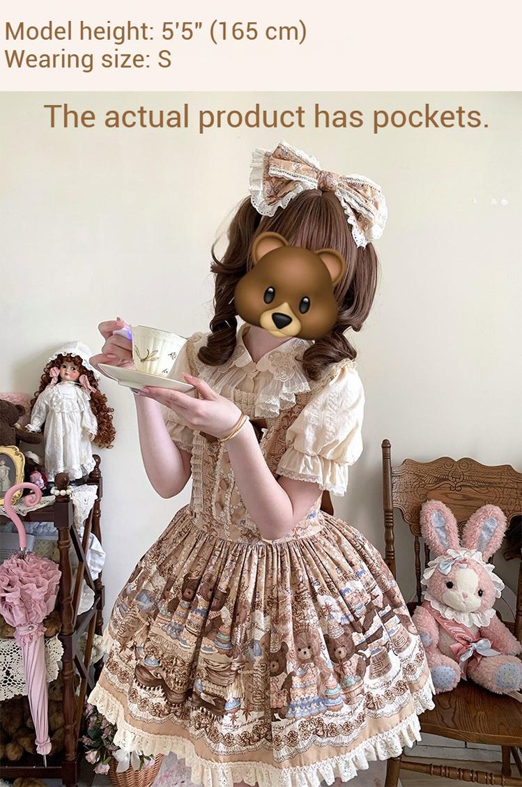 Wendy's Wardrobe - Macaron Bear - Cotton Kawaii Lolita Dress Suit, Bear & Dessert Print 43550:779163