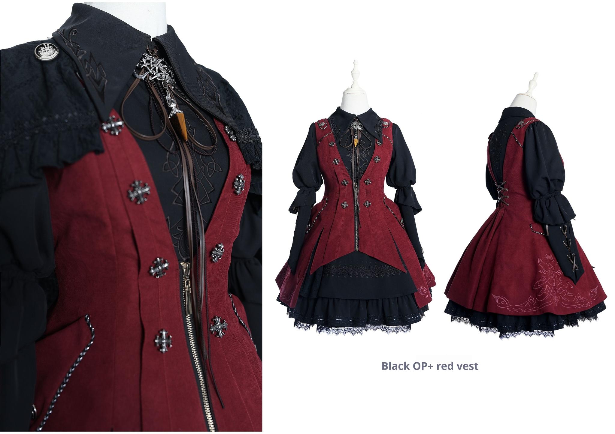 Wuyuzhe - Dragoon Knight 1.0 Version - Western Fantansy Style Suit Embroidery Dress Set Double-Sided Vest One Size Red double-sided vest only