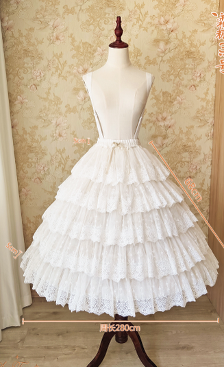 Sentaro - Elegant Lolita A-line Fish-bon Adjustable Tiered Skirt (white) 15014:209078