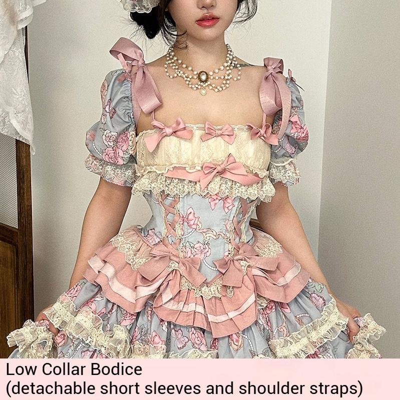 Sweet Wood - Jewel Rose - Plus Size Sweet Lolita Skirt Set in Separate Pieces Low Collar - Bodice Only S