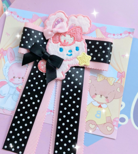 Bear Doll - 1000SE - Lolita Sweet Corsage Hair Clip Pin Accessories black and pink bunny twitter