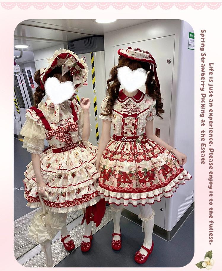 Strawberry Garden - Sweet Lolita JSK & OP Dress, Strawberry Print 44455:810035