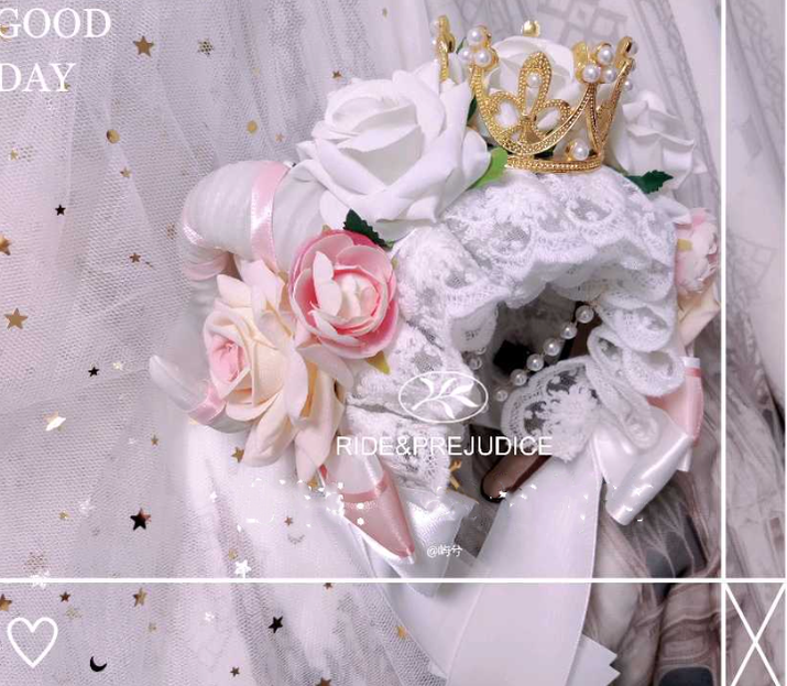 Yu Xixixi - Gothic Lolita Rose Crown KC with Veil Pendant Customized Pink-white (golden crown)