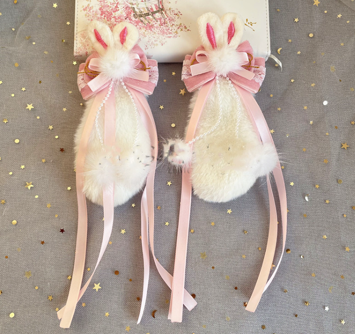 Luoluo Decoration - Han Lolita Pink Head Accessory a pair of light pink rabbit ears hair pins