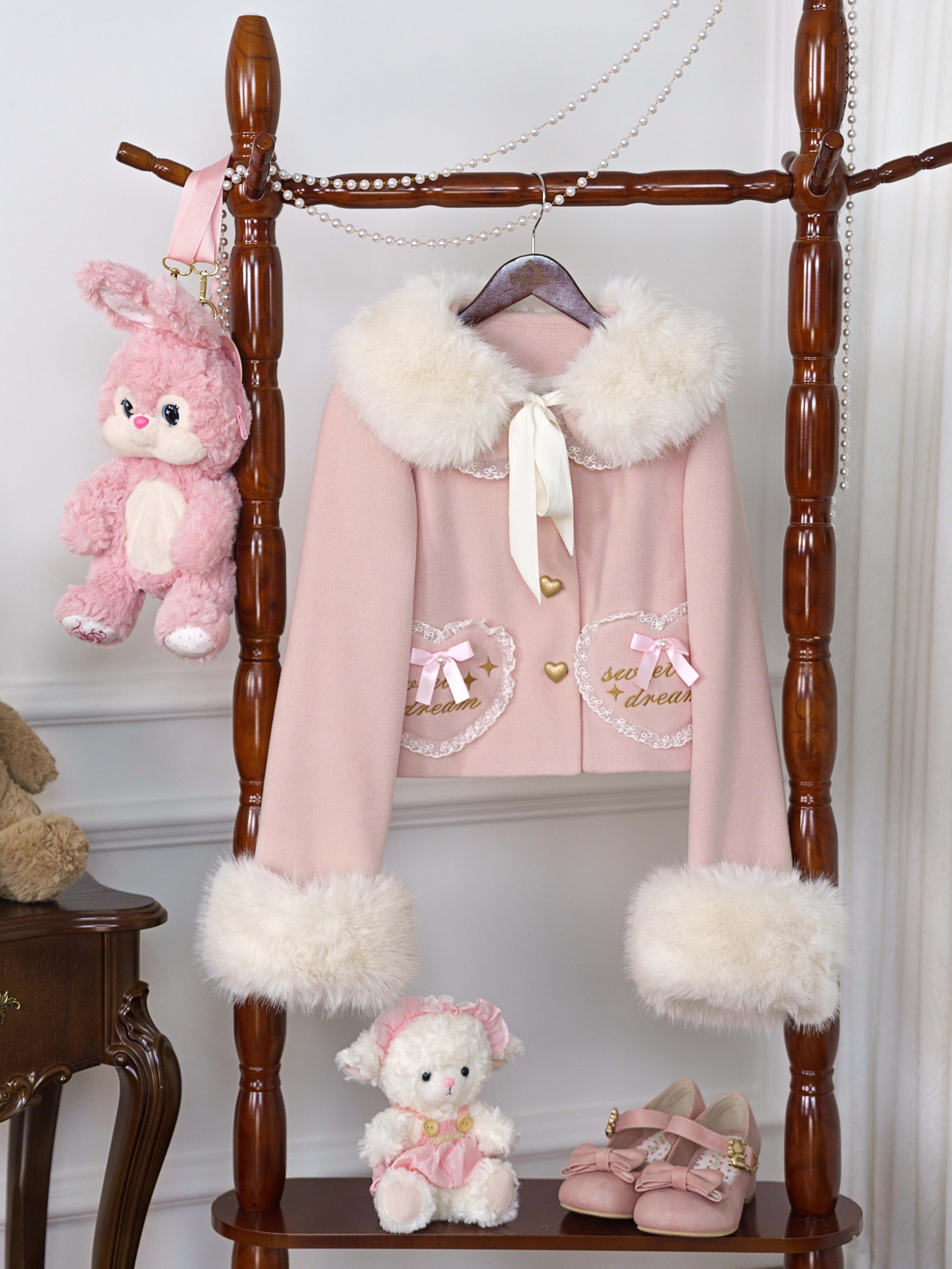 Milk Puff - Winter Fleece-lined Sweet Lolita Coat, Detachable Collar