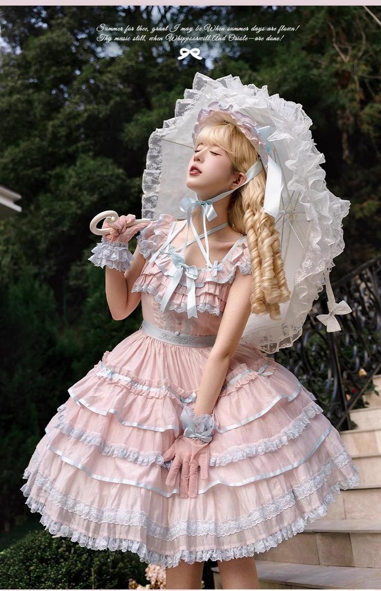 The Seventh Doll - Summer Evening Banquet - Sweet Lolita JSK with Tiered Ruffle Design and Hat 42722:750927