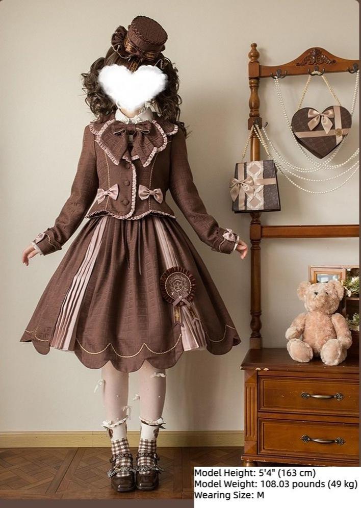 Alice Girl - Bear Chocolate Slab - Classic Lolita Slim Fit Jacket Coat, Lapel Collar 44310:804265