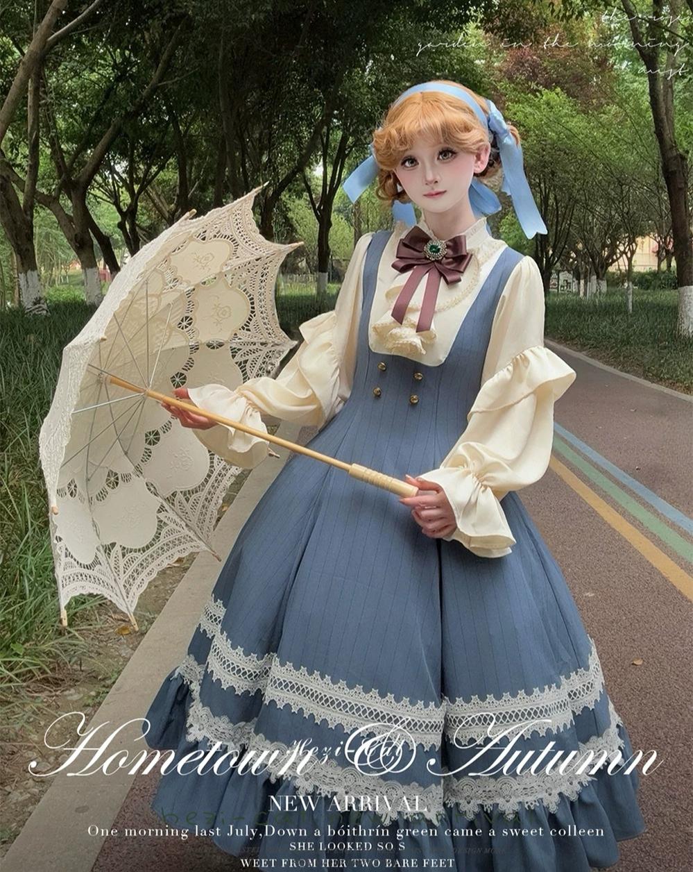 Hometown Autumn - Plus Size Classic Lolita Fake Two-Piece OP Dress 45667:857573
