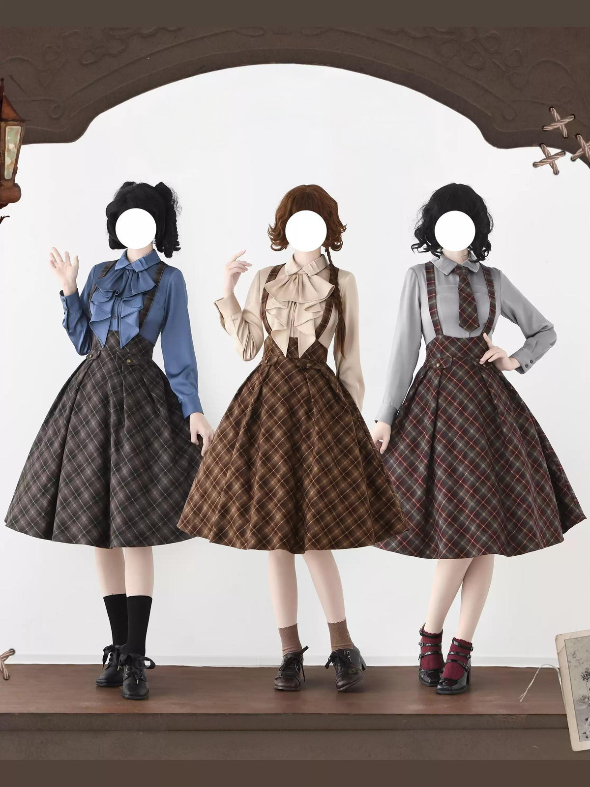Forest Beats - Elegant Classic Lolita Suspenders Skirt, Plaid Pattern 46082:874468