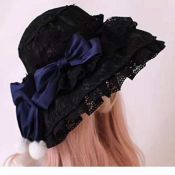Xiaogui - Retro Lolita Hat Lace Handmade Doll Hat with Multicolor Bows