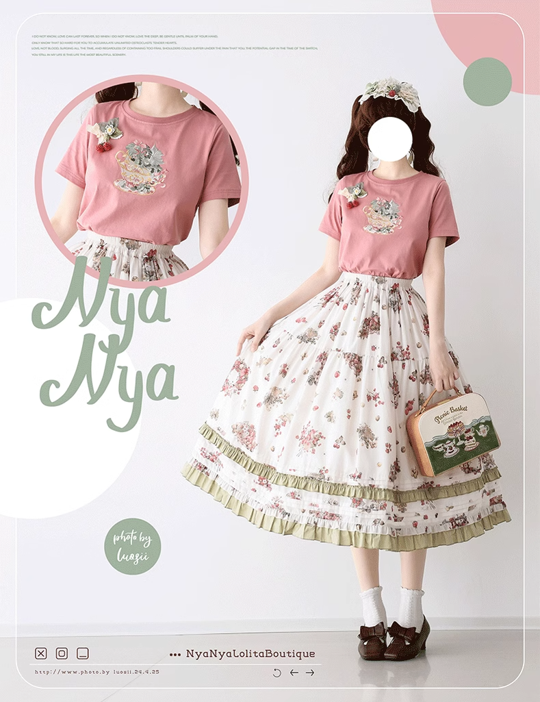 NyaNya - Four Seasons Collection - Sweet Lolita T-shirt Summer Loose Fit Embroidered T-shirt
