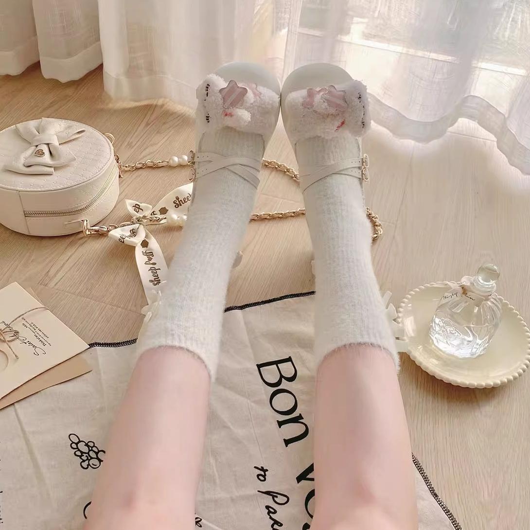 Sheep Puff - Mimitty Rabbit - Kawaii Lolita Low Heel Shoes Plush Bunny Spring Lolita Shoes