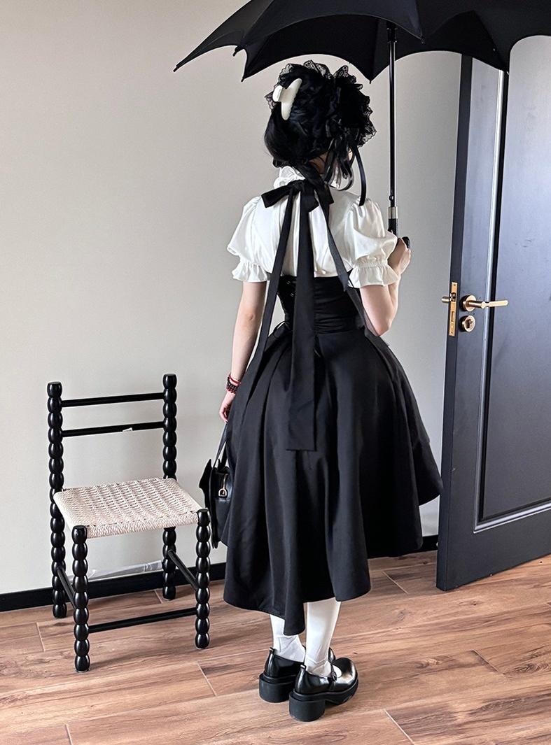 FlowerFairyDaily~Trace Night~Gothic Lolita Short-sleeved Shirt with Adjustable Waist 43008:762825