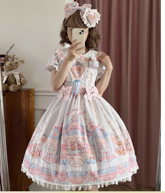 Eternity Spring~Barbie Bear~Sweet Lolita Bear Print JSK and OP 21222:300662