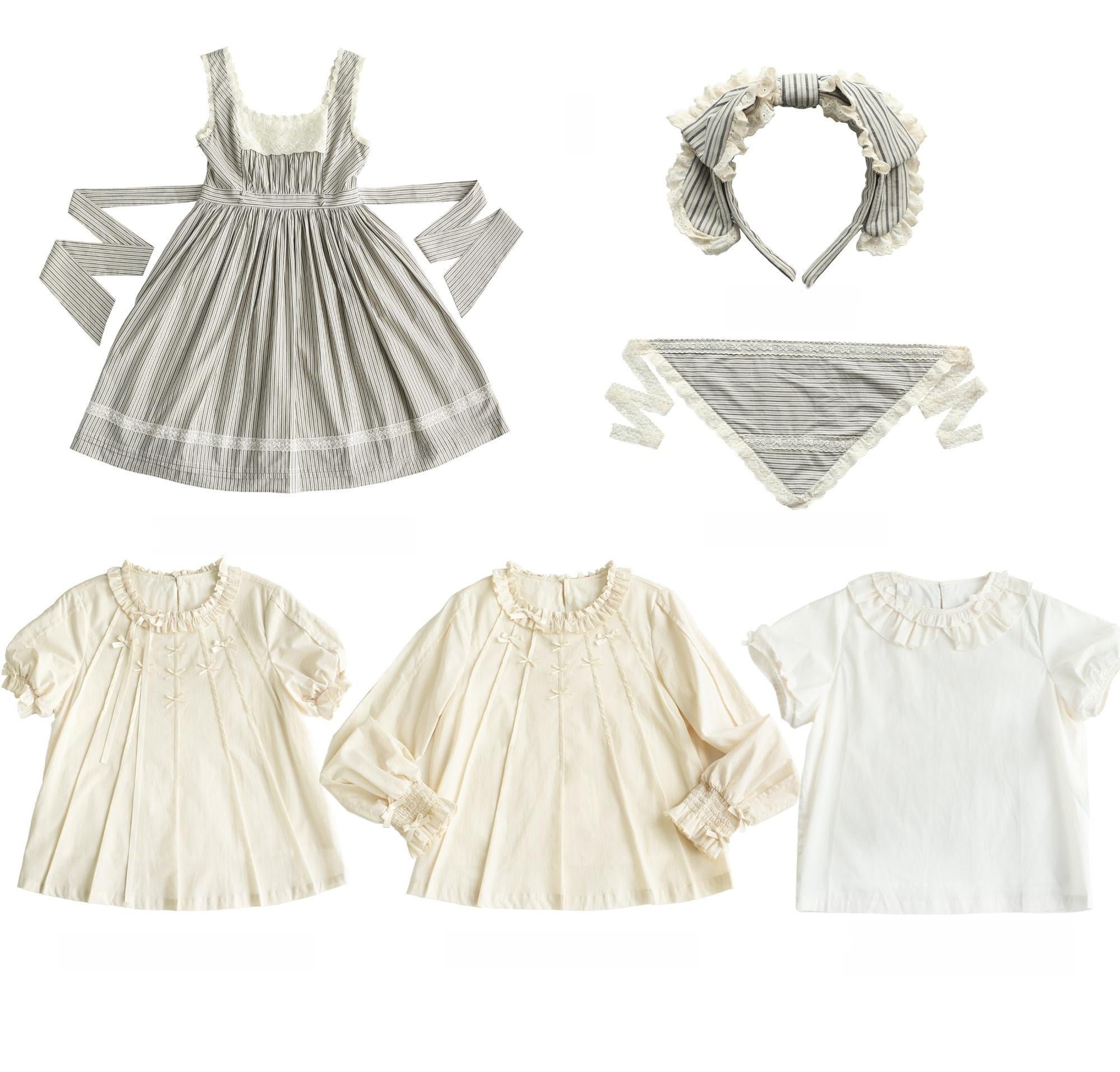 Stripe Minuet - Classic Lolita Striped JSK Dress, Embroidered Neckline 45317:845368