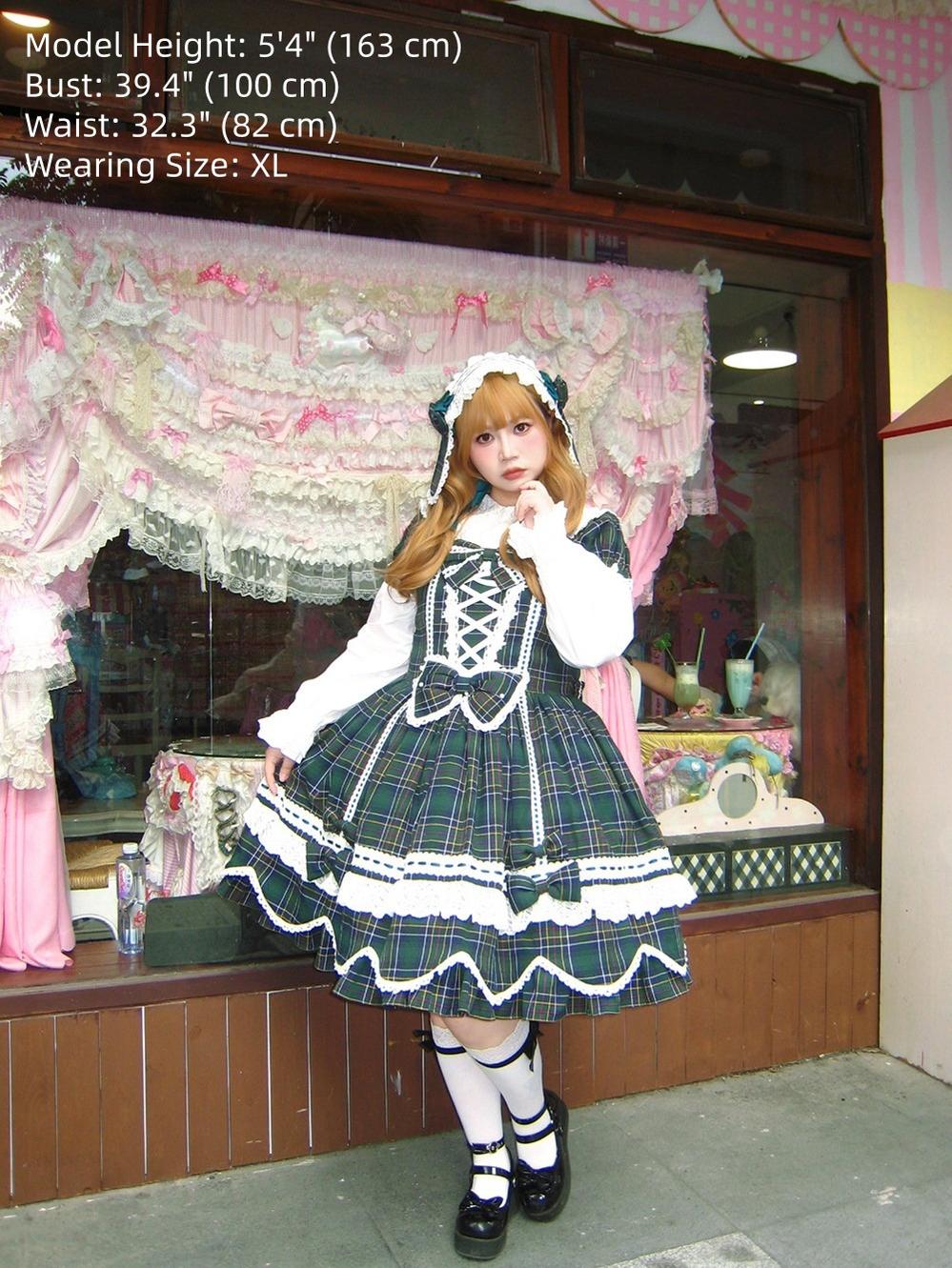 Plaid Petal Bunny - Old School Lolita Plaid OP Dress, Petal-shaped Hem 44673:818330