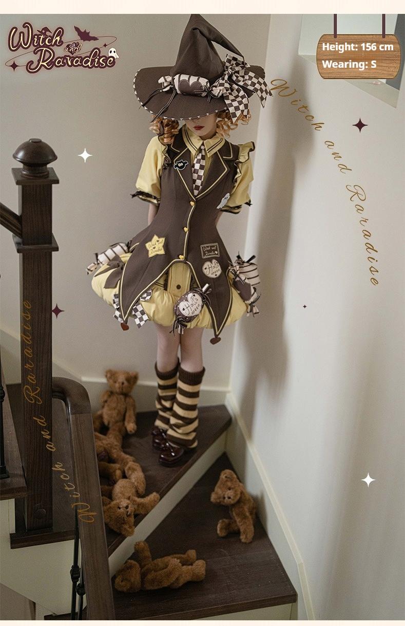 Piggy Bun- Witch Paradise - Kawaii Lolita OP Witch Themed Dress with Pointed Hem Vest