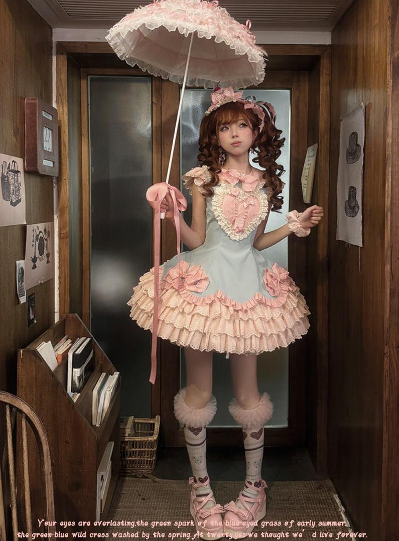 Bafei Honey Words - Sweet Lolita Embroidery JSK Dress, Tiered Hem