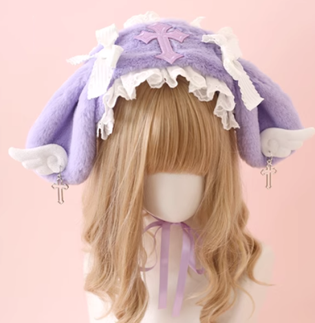 Xiaogui - Kawaii Lolita Hairband Plush Wings Headdress White-purple
