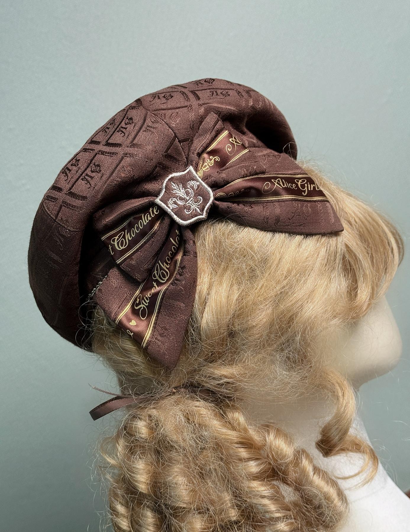 Alice Girl - Bear Chocolate Slab - Jacquard Classic Lolita Accessories One Size Chocolate Brown - Beret