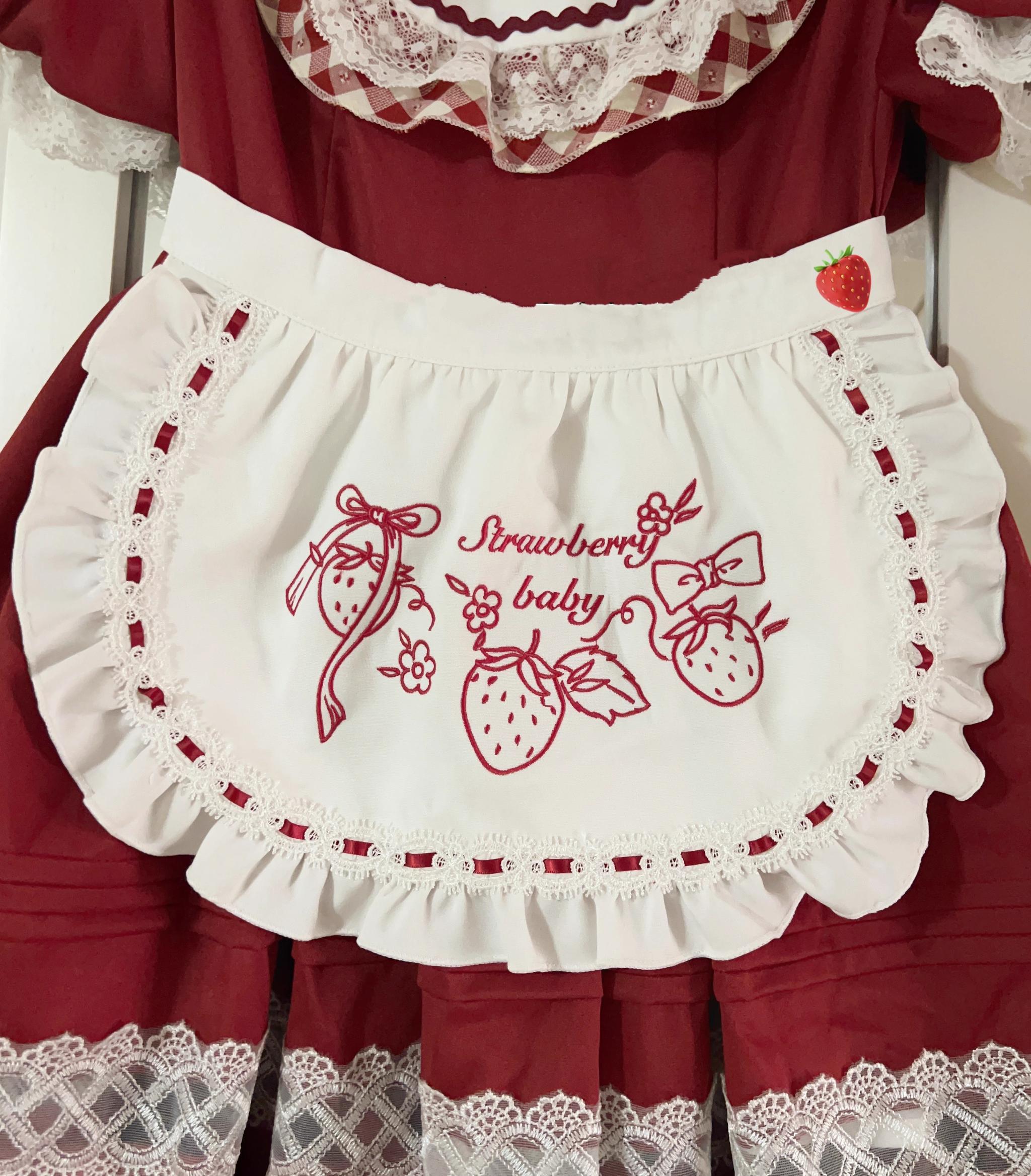 Sugar Girl - Strawberry Tea - Sweet Red Lolita OP Dress Short Sleeve Apron Dress S White apron