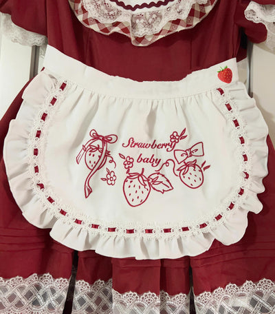 Sugar Girl~Strawberry Tea~Sweet Red Lolita OP Dress Short Sleeve Apron Dress S White apron 