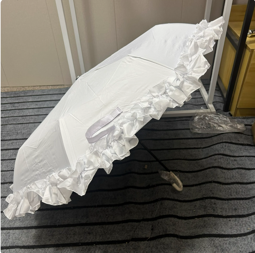 Fresh Flounce Foldable Princess Lolita Parasol white(with sunscreen vinyl coating))