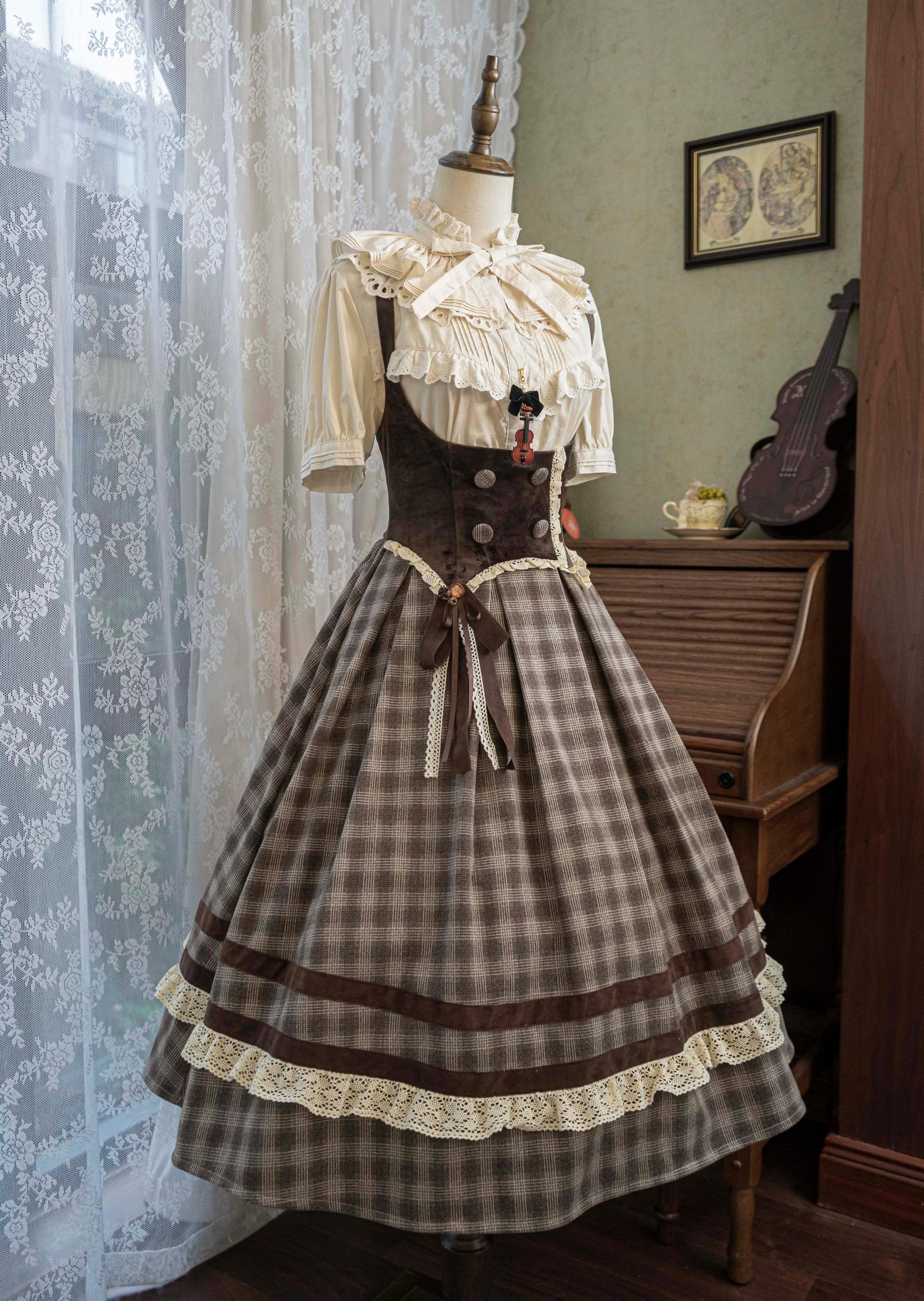 White Tea Story - Chestnut Autumn - Plaid Classic Lolita JSK, Bust Supporting 44210:798756