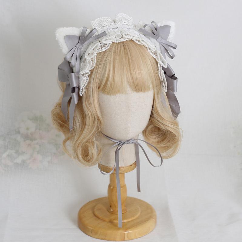 Xiaogui - Sweet Lolita Cat Ear Bow Headband Grey Cat Ear Hairband