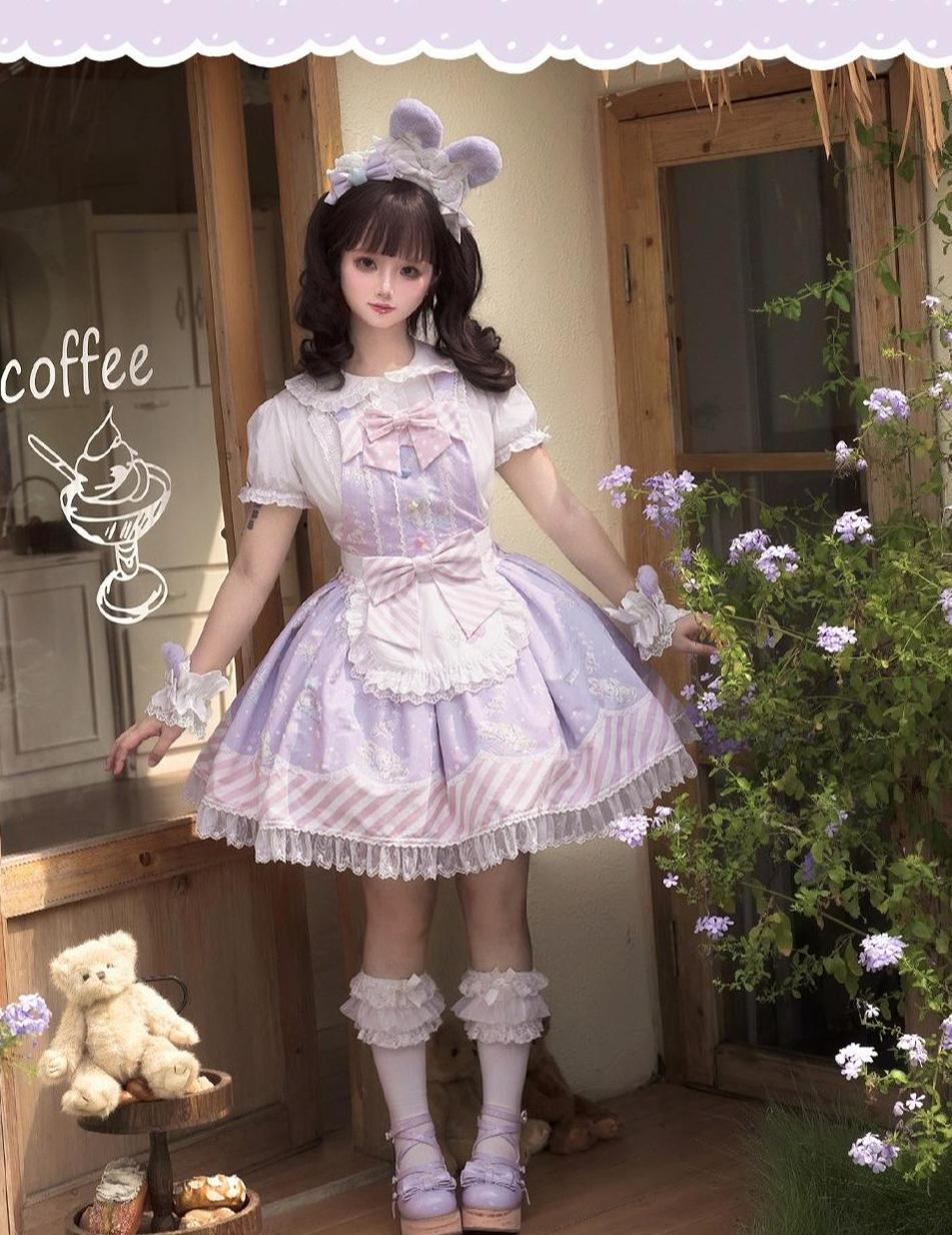 Star Gummies - IP Collaboration Sweet Lolita Dress, Bunny Print & Lace 44608:830637