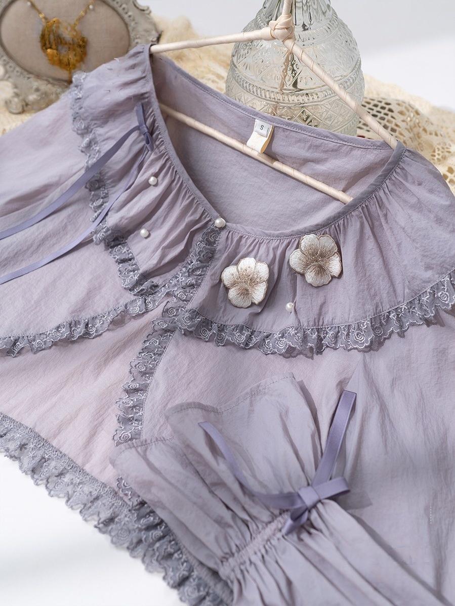 NyaNya - Four Seasons - UPF50+ Daily Lolita Light Cardigan With Embroidered Floral Purple (textured fabric) S