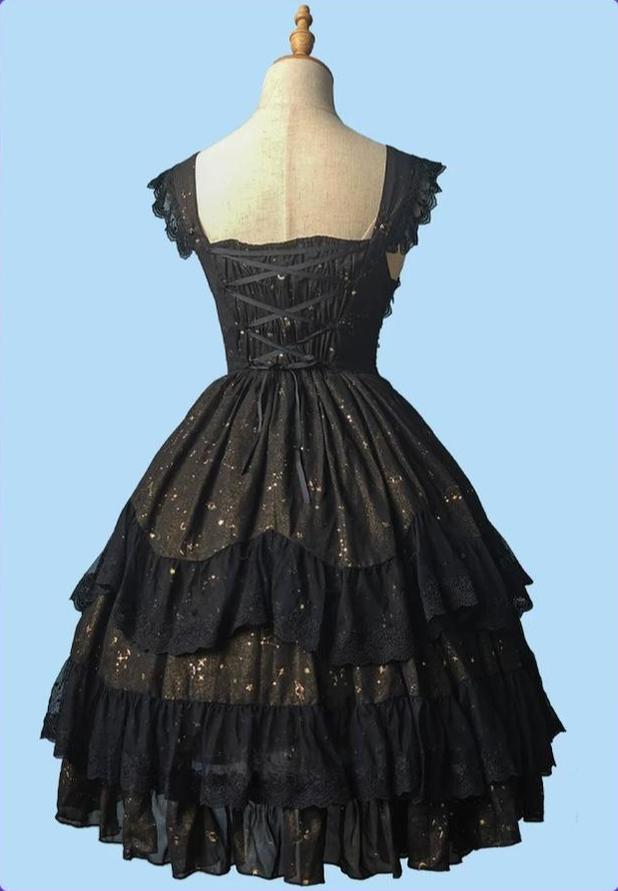 Star Wish - Classic Lolita JSK Dress, Gold Foil Constellation Chiffon 45954:869324