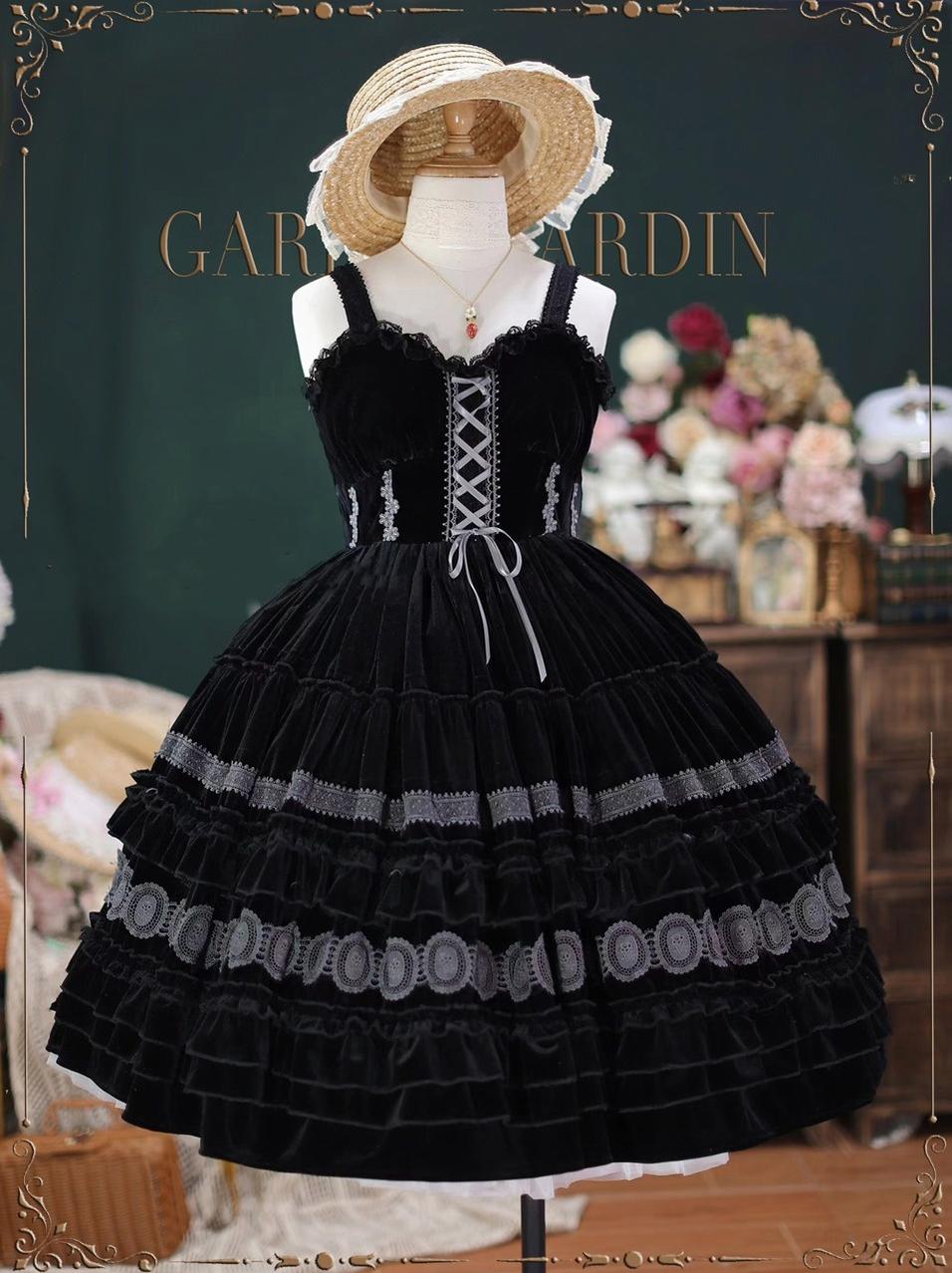 Tiny Garden - Elegant Chiffon Lolita Dress Silky Short Dream Bouquet JSK S Black (pre-order)