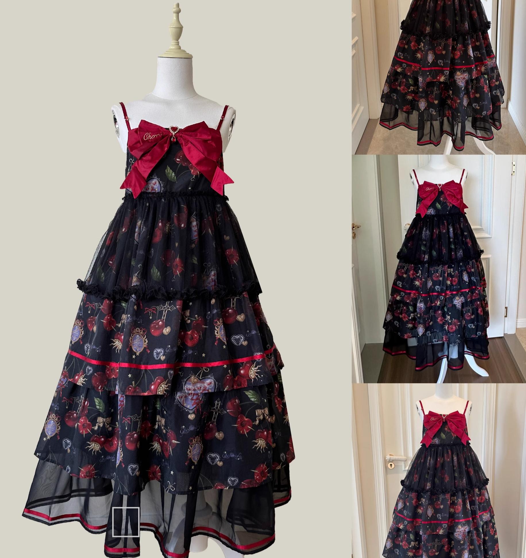 (Buy for me)Gloaming~Sweet Lolita Cherry print Short Sleeve OP and SK Set (2XL L M S XL) 28840:669090