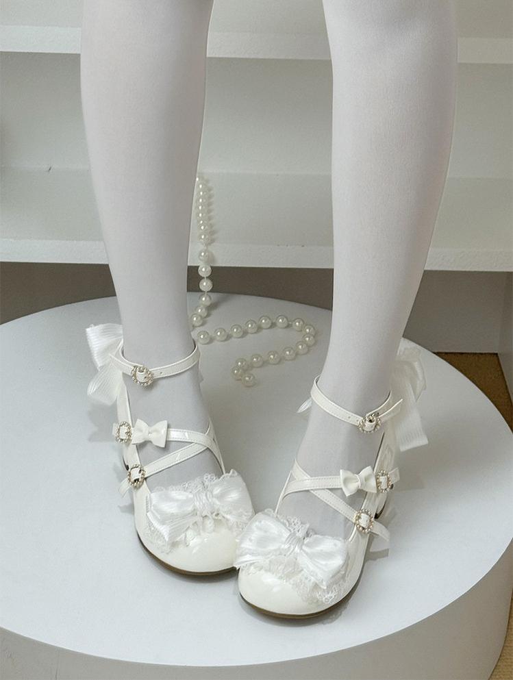 Cloud Satin Dream - Sweet Lolita Shoes, Ribbon Bows & Round Toe