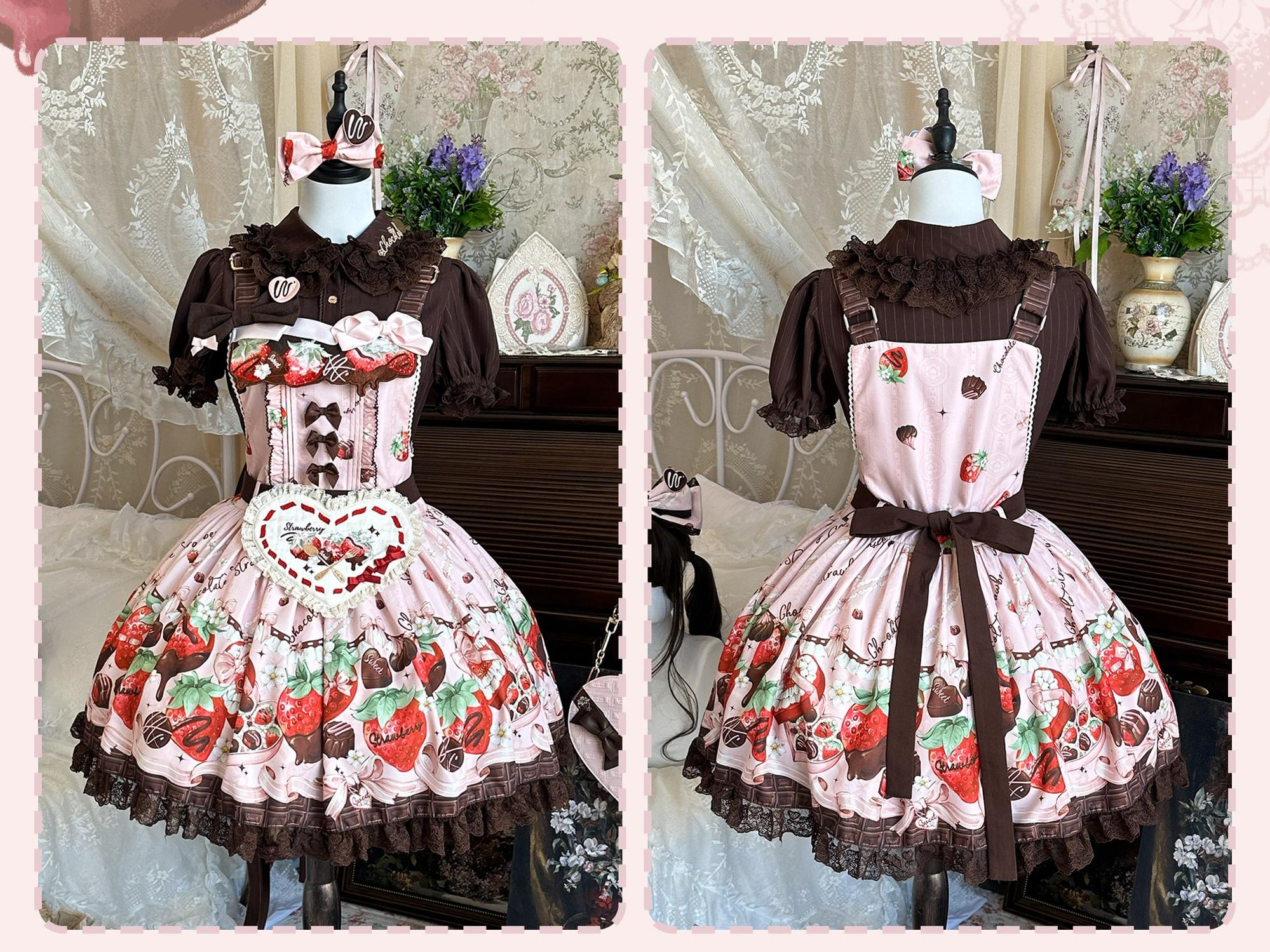 Strawberry Chocolate Lovers - Kawaii Lolita Embroidered Printed Dress