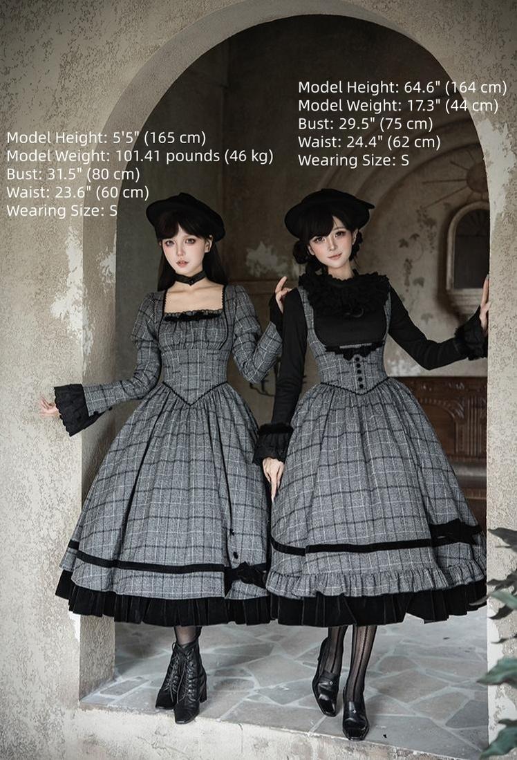 With PUJI - Yesterday's Epistle - Winter Classic Lolita Plaid Dress Set, Fishbone Waist 44227:800101