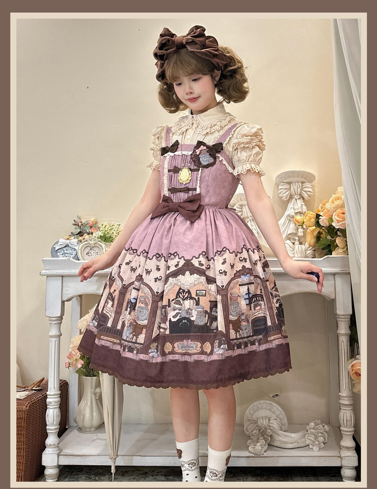 Sweet Dream Sheep - Vintage Bear - Printed Sweet Lolita Dress, Zipper Clousure 43709:784127