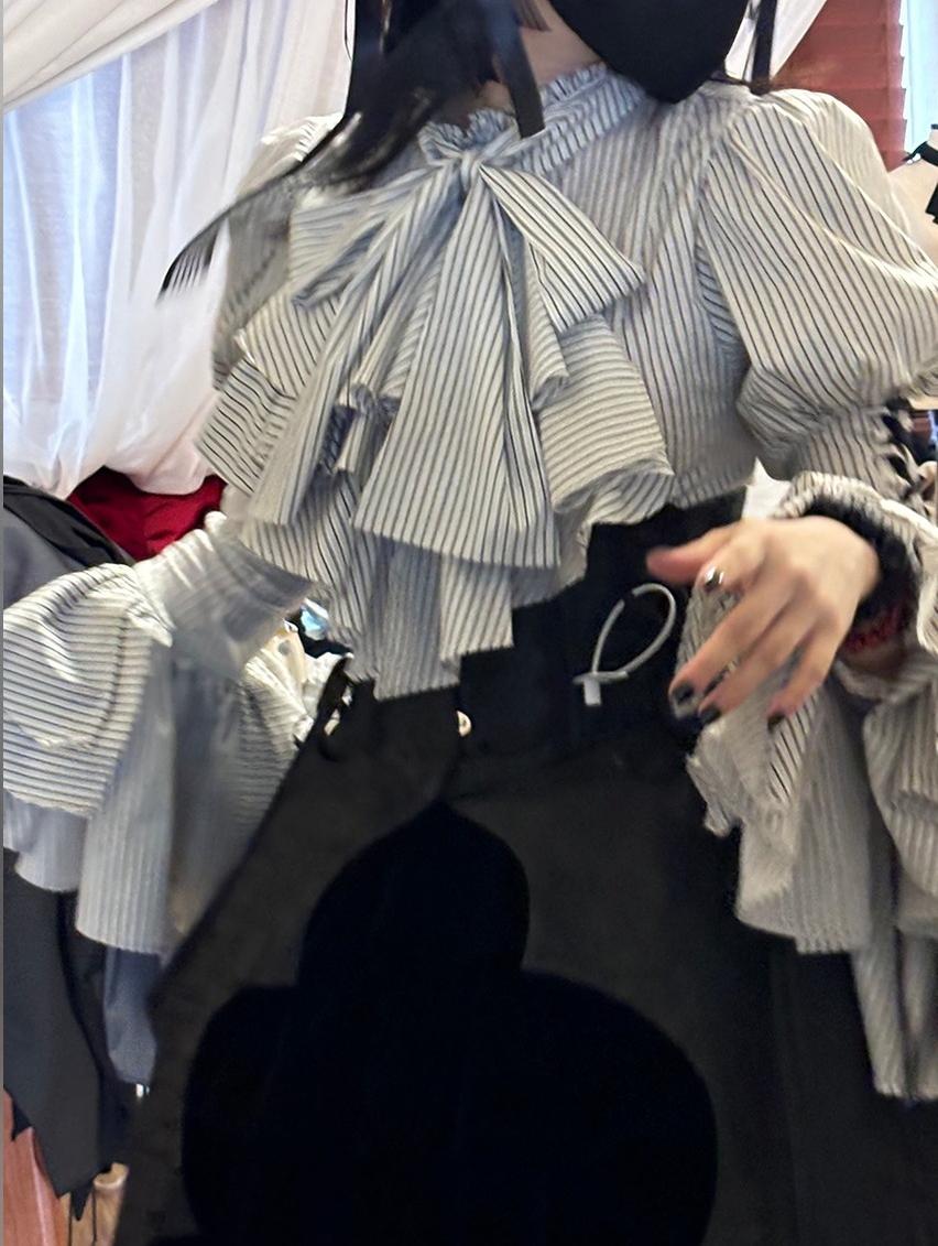 FlowerFairyDaily - Gothic Lolita Striped Shirt With Alternative NeckTie/Jabot 43313:772962