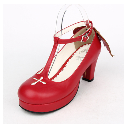 Angelic Imprint - Gothic Lolita Wings and Cross Shoes for Chistmas 36 burgundy