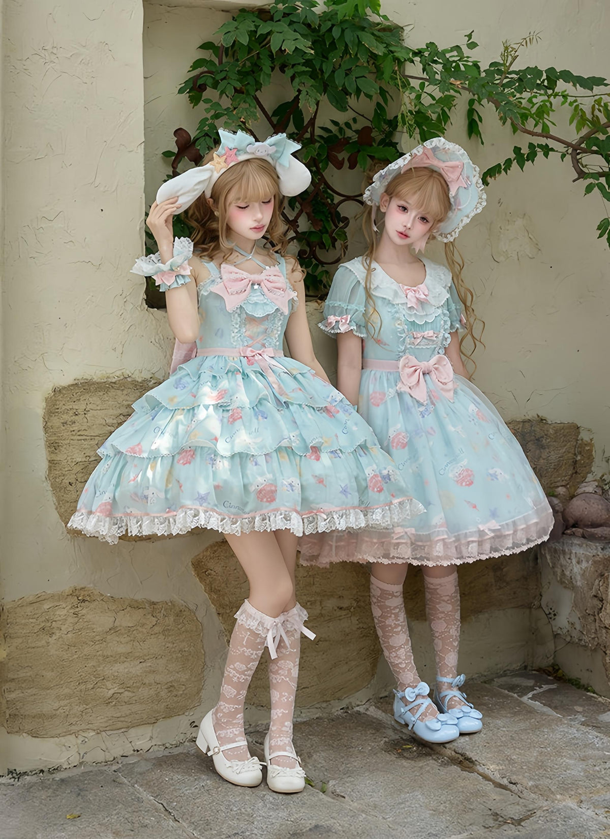 Cinnamoroll Ocean Fantasy - IP Collab Sweet Lolita Tiered JSK & OP Dress, Cinnamoroll Print 45995:871850